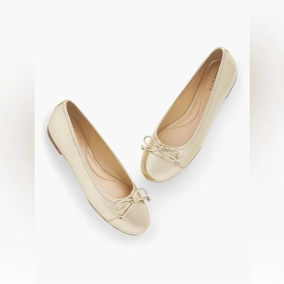 NWOB Talbots Blair Cap Toe Gold Ballet Flats, Size 8M - Picture 1 of 5